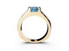 Fancy Blue Princess Cut Diamond Bezel Solitaire Ring Set in Yellow gold with Wide Band