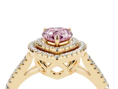 Fancy Pink Pear Cut Diamond Double Halo Ring Set in Yellow gold with Pavé Band