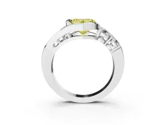 Fancy Yellow Heart Cut Diamond Bezel Bypass Ring Set in White gold with Round Accents