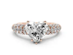 Heart Cut Diamond Pavé Band Solitaire Ring Set in Rose gold with Close-Set Accent Stones and Prong Setting