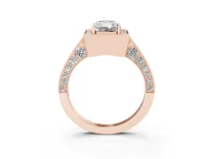 Radiant Cut Diamond Halo Engagement Ring Set in Rose gold with Accent Split Shank Band