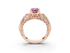 Fancy Pink Radiant Cut Diamond Art Deco Ring Set in Rose gold with Pavé Split Shank