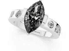 Fancy Black Marquise Cut Diamond Channel-Set Band Ring Set in White gold with Bezel Prong Setting