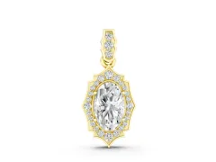 Oval Diamond Halo Pendant Set in Yellow gold with Milgrain Prongs