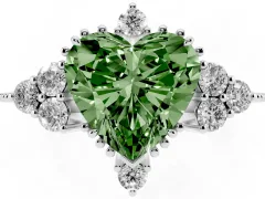 Fancy Green Heart Cut Diamond Cluster Ring Set in Platinum with Beaded Band