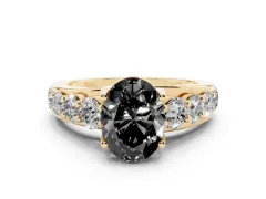 Fancy Black Oval Cut Diamond Pavé Engagement Ring Set in Yellow gold with Prong Setting