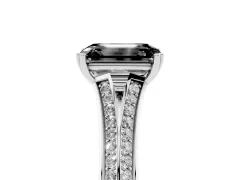 Fancy Black Emerald Cut Diamond Split Shank Pavé Engagement Ring Set in Silver with Prong-Set Center Stone
