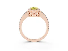 Fancy Yellow Pear Cut Diamond Halo Ring Set in Rose gold with Pavé Shoulders and Halo-Framed Center