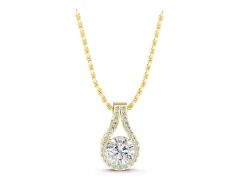 Round Halo Pendant Set in Yellow gold with Prong-Set Diamond Center