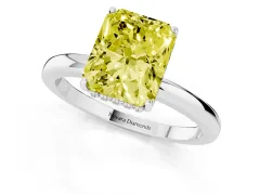 Fancy Yellow Radiant Cut Diamond Solitaire Ring Set in Silver with Plain Band and Prong Setting