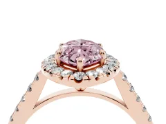 Fancy Pink Marquise Cut Diamond Halo Pavé Engagement Ring Set in Rose gold with Prong Setting
