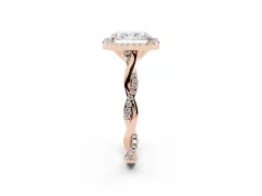 Radiant Cut Diamond Halo Twist Band Solitaire Ring Set in Rose gold with Prong Setting