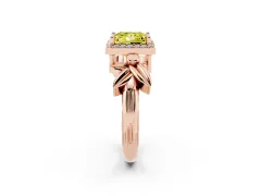 Fancy Yellow Princess Cut Diamond Halo Floral Band Ring Set in Rose gold with Prong Setting