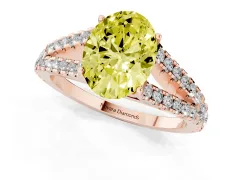 Fancy Yellow Oval Cut Diamond Split Shank Pavé Engagement Ring Set in Rose gold with Prong-Held Center Stone