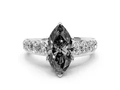 Fancy Black Marquise Cut Diamond Pavé Engagement Ring Set in Silver with Prong Setting