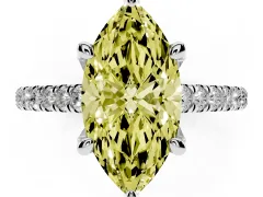 Fancy Yellow Marquise Cut Diamond Solitaire Ring Set in Platinum with Brilliant Pavé Band and Prong Setting