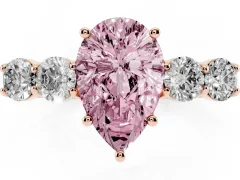Fancy Pink Pear Cut Diamond Five-Stone Prong Set Band Ring Set in Rose gold with Polished Band