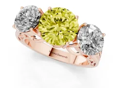 Fancy Yellow Round Cut Diamond Three-Stone Ring Set in Rose gold with Textured Band