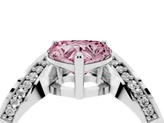 Fancy Pink Heart Cut Diamond Solitaire Engagement Ring Set in Silver with Pavé Shoulders