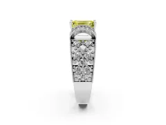 Fancy Yellow Emerald Cut Diamond Milgrain Halo Pavé Engagement Ring Set in Silver with Prong Setting