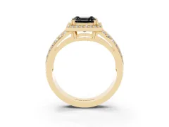 Fancy Black Asscher Cut Diamond Halo Ring Set in Yellow gold with Double Pavé Split Shank