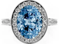 Fancy Blue Oval Cut Diamond Halo Engagement Ring Set in Silver with Accent Split Shank Band