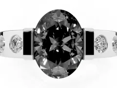 Fancy Black Oval Cut Diamond Channel-Set Band Ring Set in White gold with Bezel Prong Setting