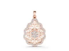 Round Diamond Halo Pendant Set in Rose gold with Filigree Frame