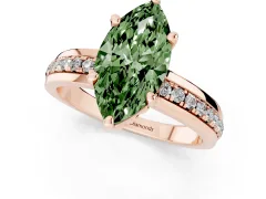 Fancy Green Marquise Cut Diamond Solitaire Ring Set in Rose gold with Channel Set Band and Prong Setting