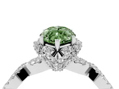 Fancy Green Marquise Cut Diamond Halo Twist Band Solitaire Ring Set in Platinum with Prong-Set Center Stone