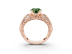 Fancy Green Round Cut Diamond Art Deco Ring Set in Rose gold with Pavé Split Shank
