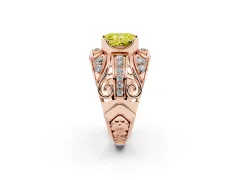 Fancy Yellow Radiant Cut Diamond Art Deco Ring Set in Rose gold with Pavé Split Shank