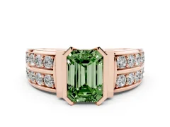 Fancy Green Emerald Cut Diamond Wide Channel Set Band Ring Set in Rose gold with Bezel Setting