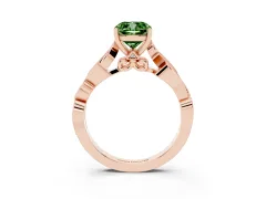 Fancy Green Cushion Cut Diamond Vine Band Solitaire Ring Set in Rose gold with Milgrain Prong Setting