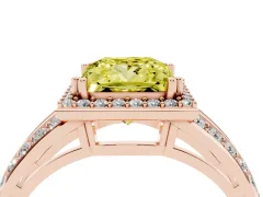 Fancy Yellow Princess Cut Diamond Halo Ring Set in Rose gold with Double Pavé Split Shank