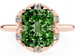 Fancy Green Radiant Cut Diamond Round Cluster Halo Ring Set in Rose gold with Solitaire Band and Prong Setting