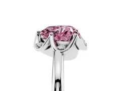 Fancy Pink Heart Cut Diamond Round Cluster Halo Ring Set in Silver with Solitaire Band and Prong Setting