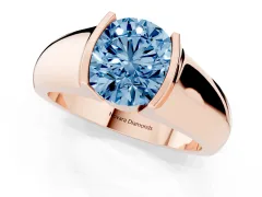 Fancy Blue Round Cut Diamond Bezel Solitaire Ring Set in Rose gold with Wide Band