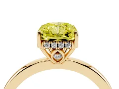Fancy Yellow Radiant Cut Diamond Solitaire Ring Set in Yellow gold with Plain Band and Prong Setting