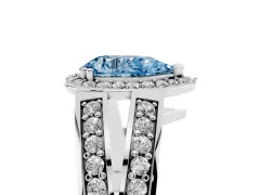 Fancy Blue Pear Cut Diamond Halo Ring Set in Platinum with Double Pavé Split Shank