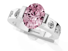 Fancy Pink Oval Cut Diamond Channel-Set Band Ring Set in Platinum with Bezel Prong Setting