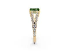 Fancy Green Emerald Cut Diamond Split Shank Pavé Engagement Ring Set in Yellow gold with Prong-Held Center Stone
