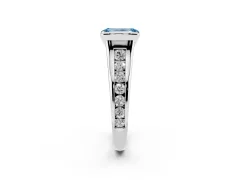 Fancy Blue Emerald Cut Diamond Bezel-Set Solitaire Ring Set in White gold with Channel-Set Band