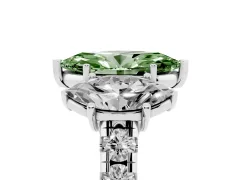 Fancy Green Marquise Cut Diamond Three-Stone Ring Set in Platinum with Pavé Band
