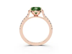 Fancy Green Princess Cut Diamond Solitaire Ring Set in Rose gold with Pavé Band and Floral Prong Setting