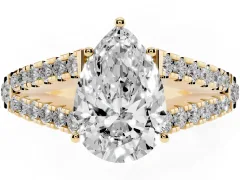 Pear Cut Diamond Split Shank Pavé Engagement Ring Set in Yellow gold with Prong-Held Center Stone