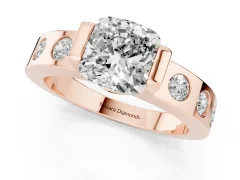 Cushion Cut Diamond Channel-Set Band Ring Set in Rose gold with Bezel Prong Setting
