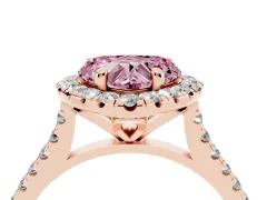 Fancy Pink Heart Cut Diamond Cushion Halo Ring Set in Rose gold with Pavé Band