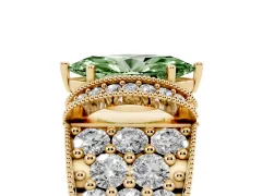 Fancy Green Marquise Cut Diamond Milgrain Halo Pavé Engagement Ring Set in Yellow gold with Prong Setting