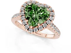Fancy Green Heart Cut Diamond Pavé Halo Engagement Ring Set in Rose gold with Pavé Band and Prong Setting